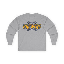 Load image into Gallery viewer, Brewers Baseball Long Sleeve Tee — Vintage Script & Crossed Bats