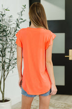 Load image into Gallery viewer, Flirtini Flutter Sleeve Top in Neon Coral