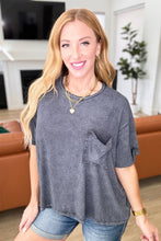 Load image into Gallery viewer, Mineral Wash Ribbed Round Neck Top in Ash Black