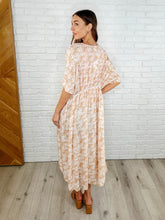 Load image into Gallery viewer, Tropical Print Gauze Kimono with Elastic Waist Tie in Milk Tea