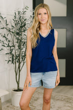 Load image into Gallery viewer, Whisper Trim Detailed V-Neck Tank in Navy