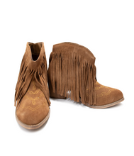 Load image into Gallery viewer, Amos Fringe Ankle Bootie in Tan Suede