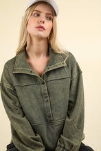 Load image into Gallery viewer, NT11902-Mineral Washed Button Down Knit Sweatshirt Top

