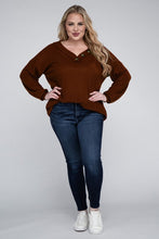 Load image into Gallery viewer, Plus Brushed Waffle V-Neck Button Detail Sweater
