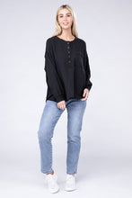 Load image into Gallery viewer, Double Gauze Oversized 3/4 Button Henley Neck Top
