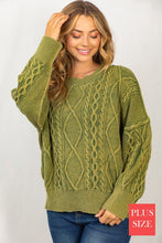 Load image into Gallery viewer, PLUS SZ Long Sleeve Mineral Washed Cable Sweater
