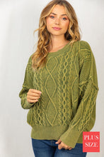 Load image into Gallery viewer, PLUS SZ Long Sleeve Mineral Washed Cable Sweater
