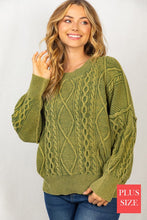 Load image into Gallery viewer, PLUS SZ Long Sleeve Mineral Washed Cable Sweater
