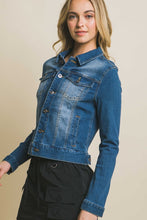 Load image into Gallery viewer, Distressed Button Up Stretchy Cotton Denim Jacket
