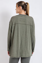 Load image into Gallery viewer, Mineral Washed Round Neckline Long Sleeves Top
