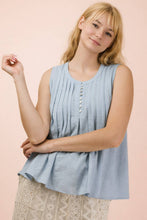 Load image into Gallery viewer, Half Button Down Pintuck Sleeveless Woven Top
