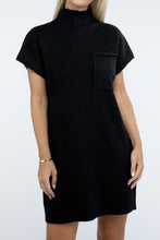 Load image into Gallery viewer, Mock Neck Short Sleeve Sweater Dress with Pocket
