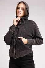 Load image into Gallery viewer, Acid Wash Cotton Waffle Hooded Zip-Up Jacket
