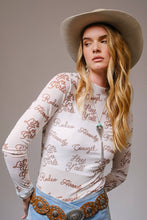 Load image into Gallery viewer, 36698T - Mesh Graphic Long Sleeve Mock Neck Top
