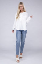 Load image into Gallery viewer, Double Gauze Oversized 3/4 Button Henley Neck Top
