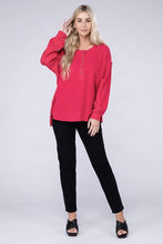 Load image into Gallery viewer, Double Gauze Oversized 3/4 Button Henley Neck Top
