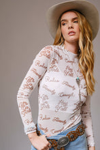Load image into Gallery viewer, 36698T - Mesh Graphic Long Sleeve Mock Neck Top
