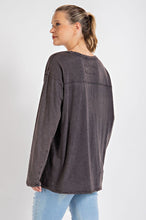 Load image into Gallery viewer, Mineral Washed Round Neckline Long Sleeves Top
