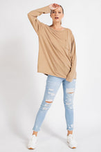 Load image into Gallery viewer, Mineral Washed Round Neckline Long Sleeves Top
