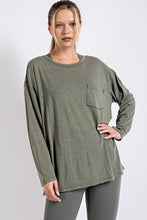 Load image into Gallery viewer, Mineral Washed Round Neckline Long Sleeves Top
