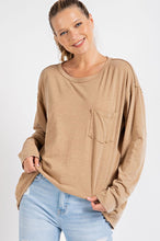 Load image into Gallery viewer, Mineral Washed Round Neckline Long Sleeves Top
