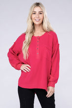 Load image into Gallery viewer, Double Gauze Oversized 3/4 Button Henley Neck Top
