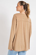 Load image into Gallery viewer, Mineral Washed Round Neckline Long Sleeves Top
