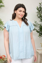 Load image into Gallery viewer, PLUS LINE LACE TRIM SPLIT NECK RUFFLE SLEEVE TOP
