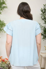 Load image into Gallery viewer, PLUS LINE LACE TRIM SPLIT NECK RUFFLE SLEEVE TOP
