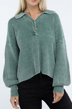 Load image into Gallery viewer, Washed Collared Henley Sweater
