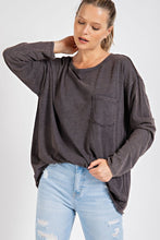 Load image into Gallery viewer, Mineral Washed Round Neckline Long Sleeves Top
