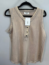 Load image into Gallery viewer, Beige tank top with buttons on a white surface
