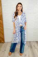 Load image into Gallery viewer, Tropical Print Gauze Kimono with Elastic Waist Tie in Periwinkle
