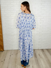 Load image into Gallery viewer, Tropical Print Gauze Kimono with Elastic Waist Tie in Periwinkle
