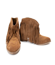 Load image into Gallery viewer, Amos Fringe Ankle Bootie in Tan Suede
