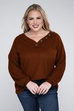 Load image into Gallery viewer, Plus Brushed Waffle V-Neck Button Detail Sweater
