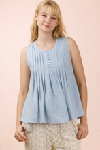 Load image into Gallery viewer, Half Button Down Pintuck Sleeveless Woven Top
