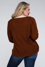 Load image into Gallery viewer, Plus Brushed Waffle V-Neck Button Detail Sweater
