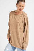 Load image into Gallery viewer, Mineral Washed Round Neckline Long Sleeves Top
